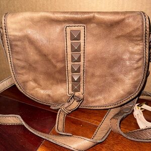 Liebeskind Berlin Filipa Camel-Beige Studded Leather Crossbody Saddle Bag Purse